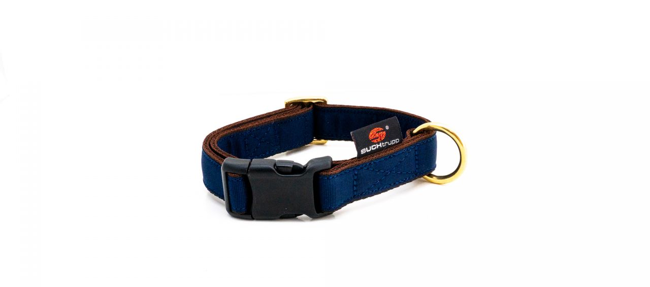 SUCHtrupp® Pure Golden Dark Blue mit Braun Steckhalsband Messing