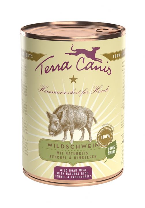terracanis_classic_400_wildschwein_web Terra Canis Wildschwein, classic, mit Naturreis, Fenchel und Himbeeren