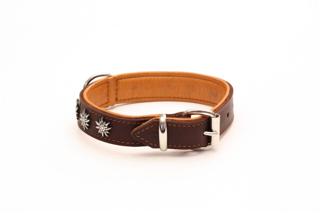 765_0 Lederhalsband Kairo mit Edelweiß 30 mm, Braun