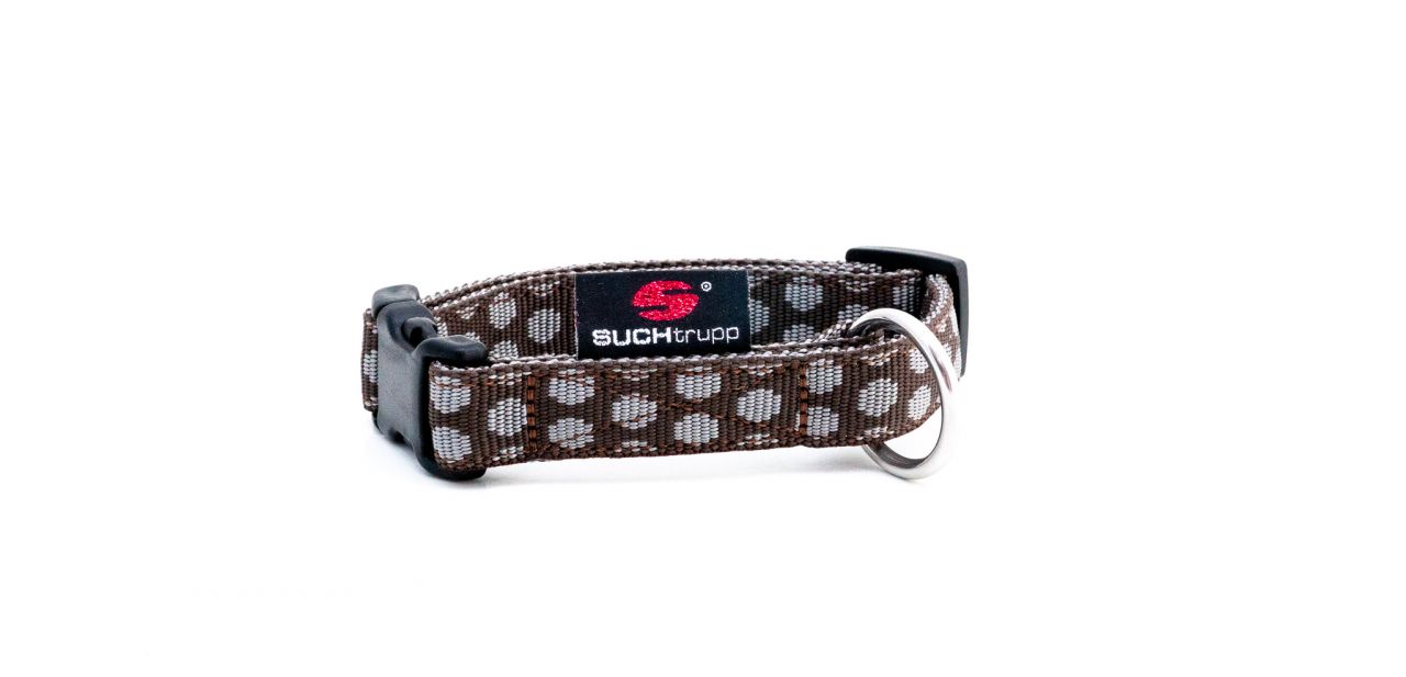SUCHtrupp® Dots Brown-Grey Steckhalsband Chrom Gr. S