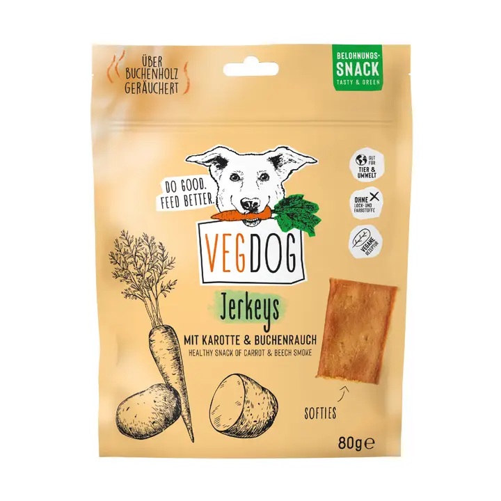 VEGDOG JERKEYS mit Karotte & Buchenrauch