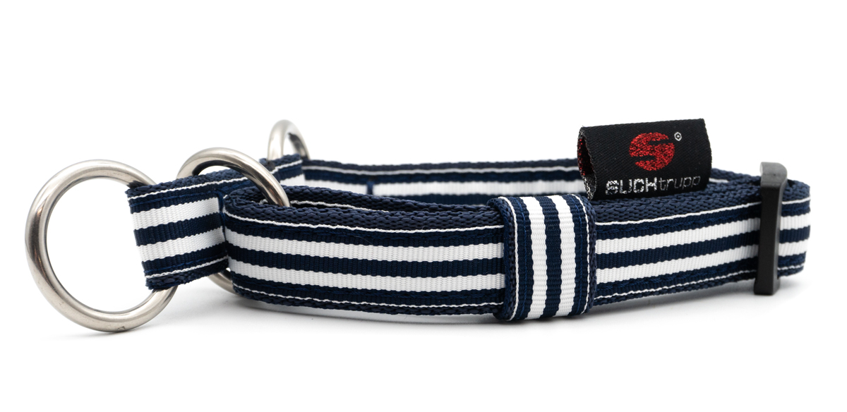 Suchtrupp-blau-weiss SUCHtrupp® Jack Schlupfhalsband (unterlegt mit blauem Gurtband)