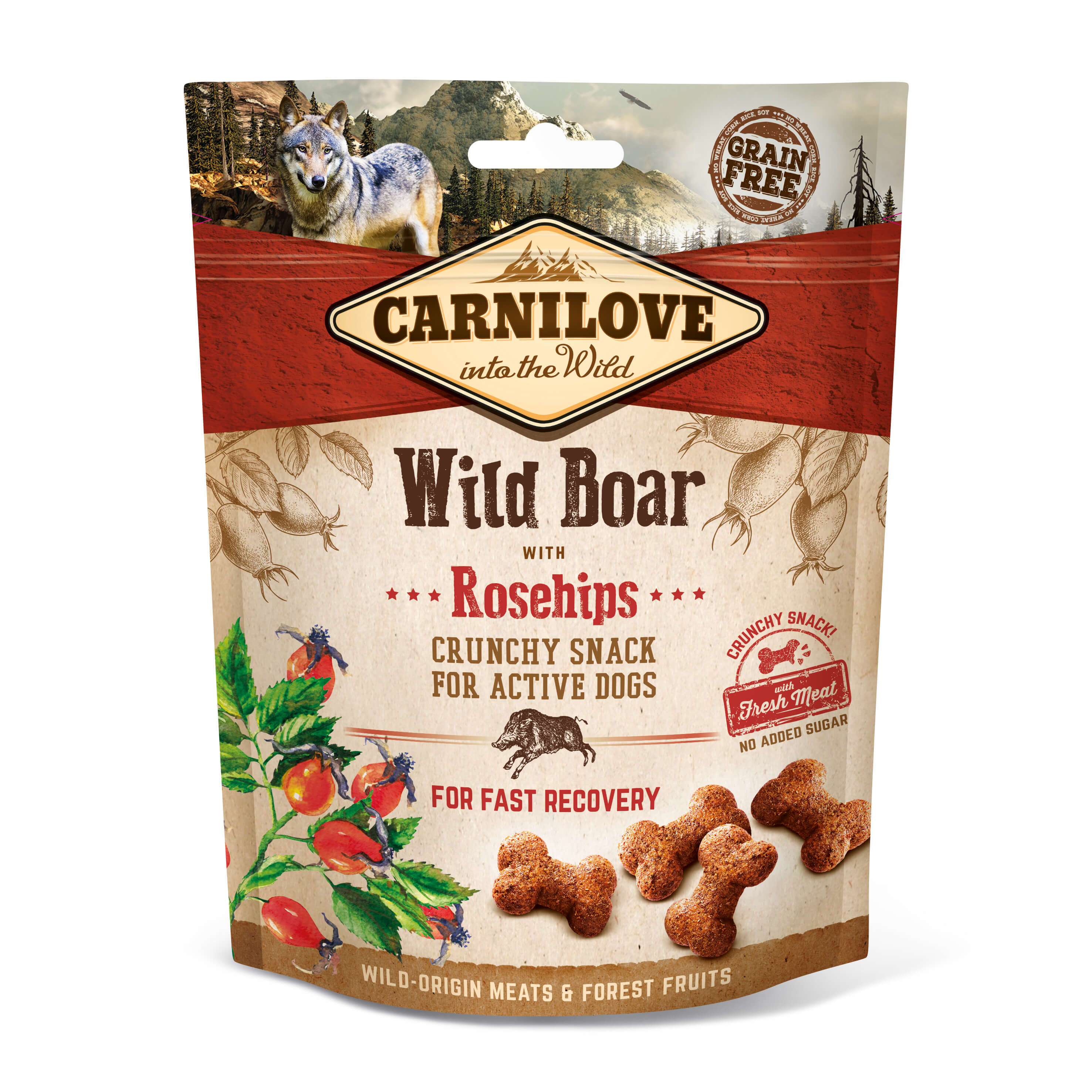 8595602527298_Carnilove_Dog_Snack_Crunchy_WildBoar_Rosehips_200g_web Carnilove Crunchy Snack Wildschwein mit Hagebutte 200g