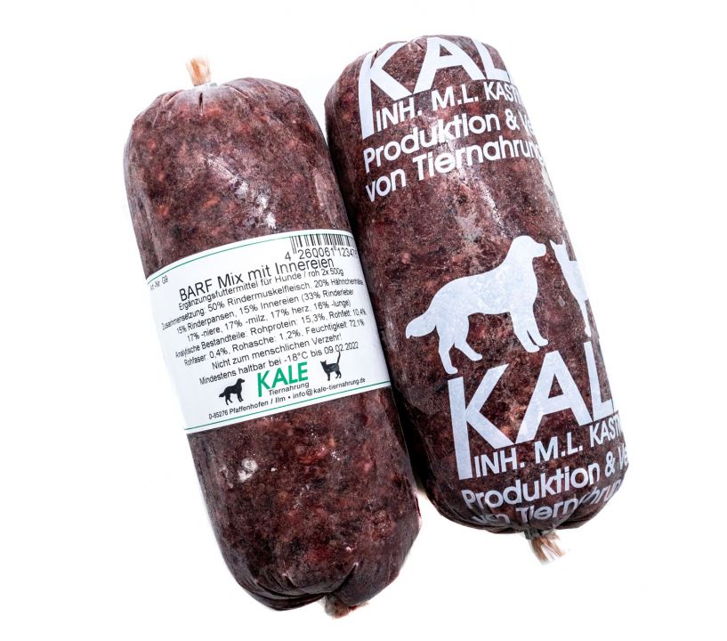 KALE-BARF-Mix-mit-Innereien-roh-Verpackung BARF Spezial-Komplett roh für Welpen & aktive Hunde kg (2 x 500g)