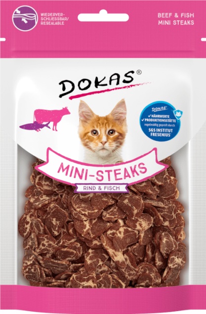DOKAS Mini-Steaks Rind & Fisch für Katzen 25 g
